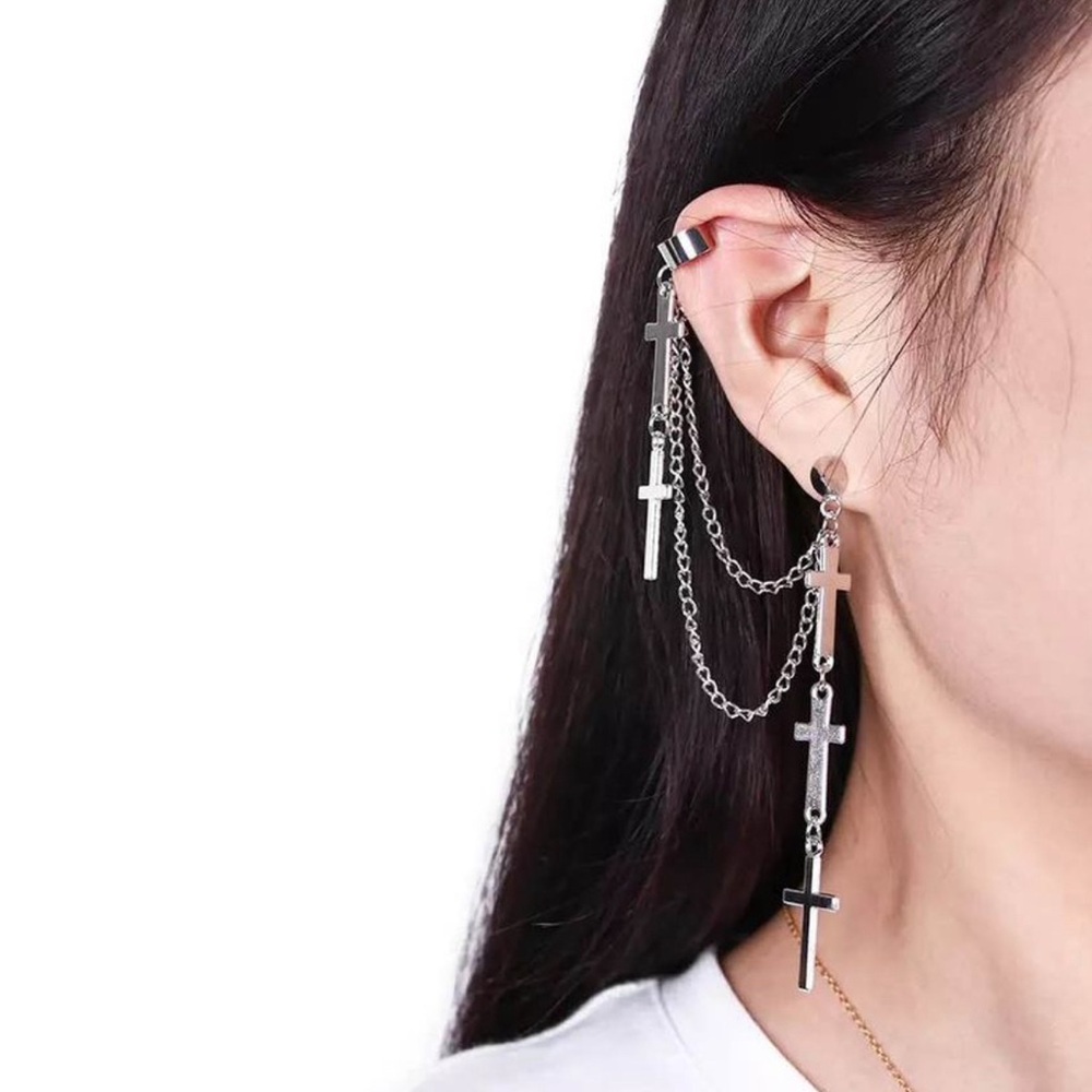 1 PC Gothic Punk Style Cross Earrings